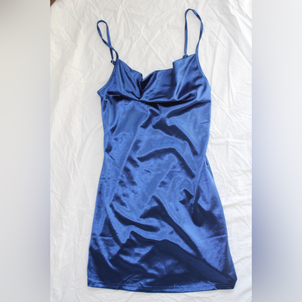 NWT Zaful Shimmering Blue Satin Mini Dress